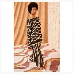 Ulla Johnson Elara Sweater Skirt Set Small Brown Knit Coogi Style $1000 New